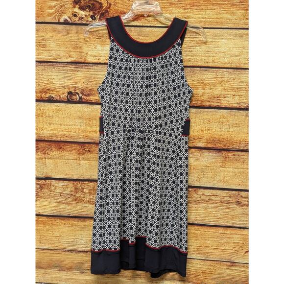 NEW En Focus Studio Womens Sleeveless Dress Size 10 Navy Red Geometric - Picture 2 of 4